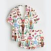 Women's Vintage Christmas Nutcracker Ballet Holiday Party Short Sleeve Satin Pajama Set 1