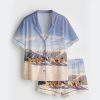 Women's Vintage Skiing Adventurous Outdoor Dining Spots Apres Ski Short Sleeve Satin Pajama Set 1