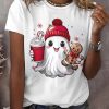 WomenS Christmas Ghost Print T Shirt