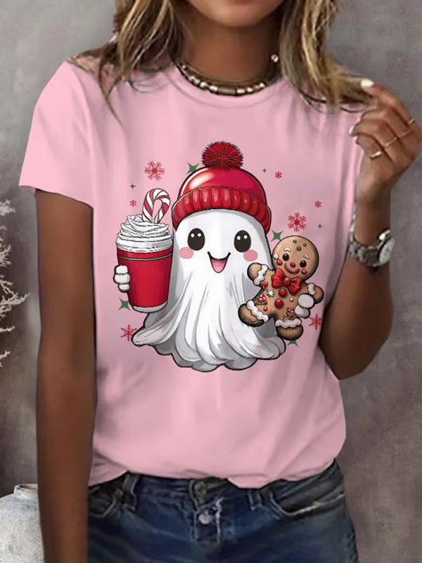 WomenS Christmas Ghost Print T Shirt 2