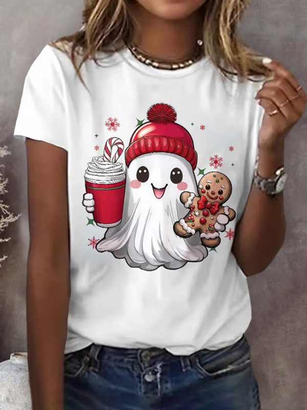 WomenS Christmas Ghost Print T Shirt