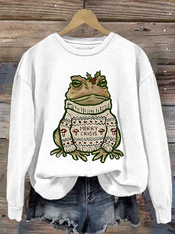WomenS frog Casual Christmas Print Sweatshirt 1