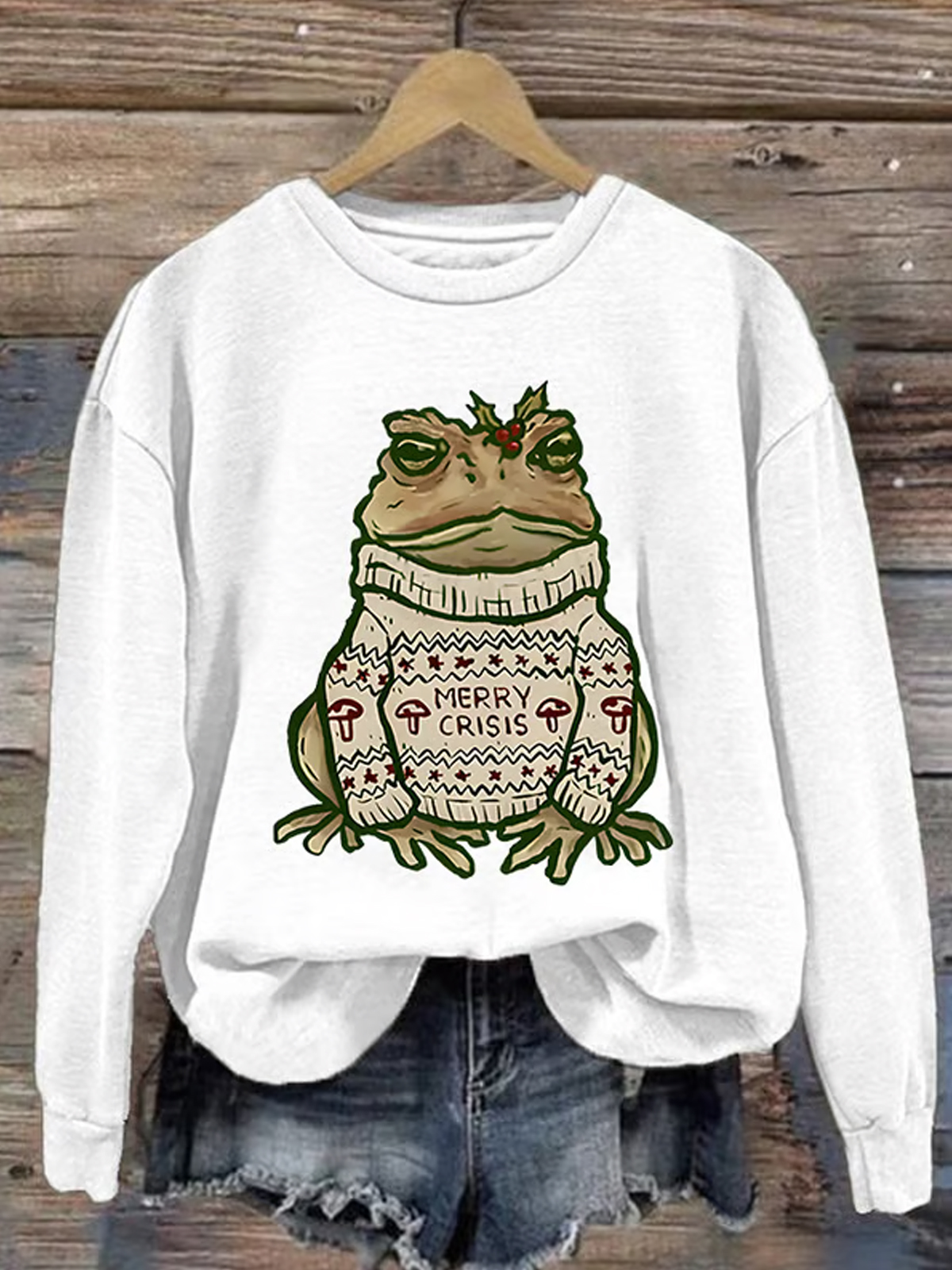 Women's frog Casual Christmas Print Sweatshirt