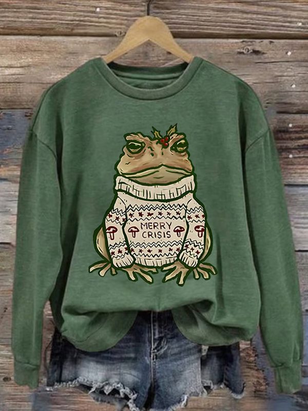WomenS frog Casual Christmas Print Sweatshirt 2