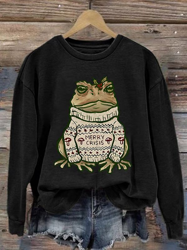 WomenS frog Casual Christmas Print Sweatshirt