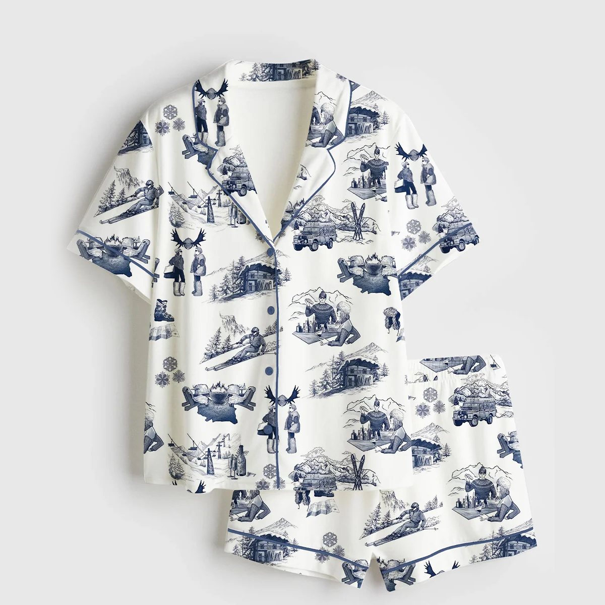 Womens Aprs Ski Short Sleeve Satin Pajama Set 1