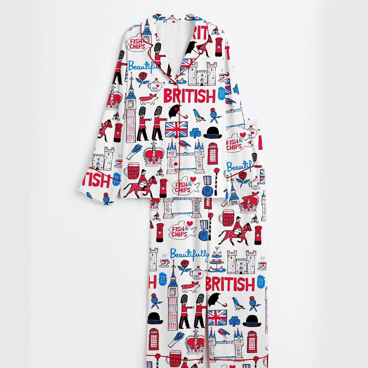 Women's Beautifully British Artwork Short Sleeve Satin Pajama Set