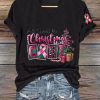 Womens Breast Cancer Awareness All I Want For Christmas Is Cure Printed V Neck Tee
