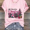 Womens Breast Cancer Awareness All I Want For Christmas Is Cure Printed V Neck Tee 2
