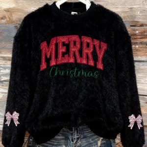 Womens Casual Flannel Christmas Print Long Sleeve Sweatshirt 1