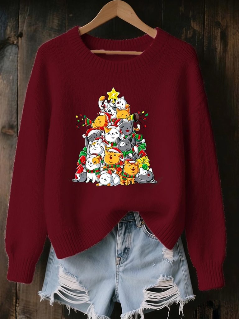 Womens Christmas Animal Print Souvenir Ugly Sweater