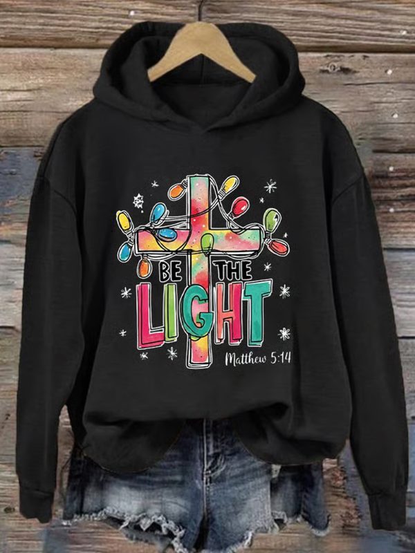Womens Christmas Be The Light Print Hoodie 1