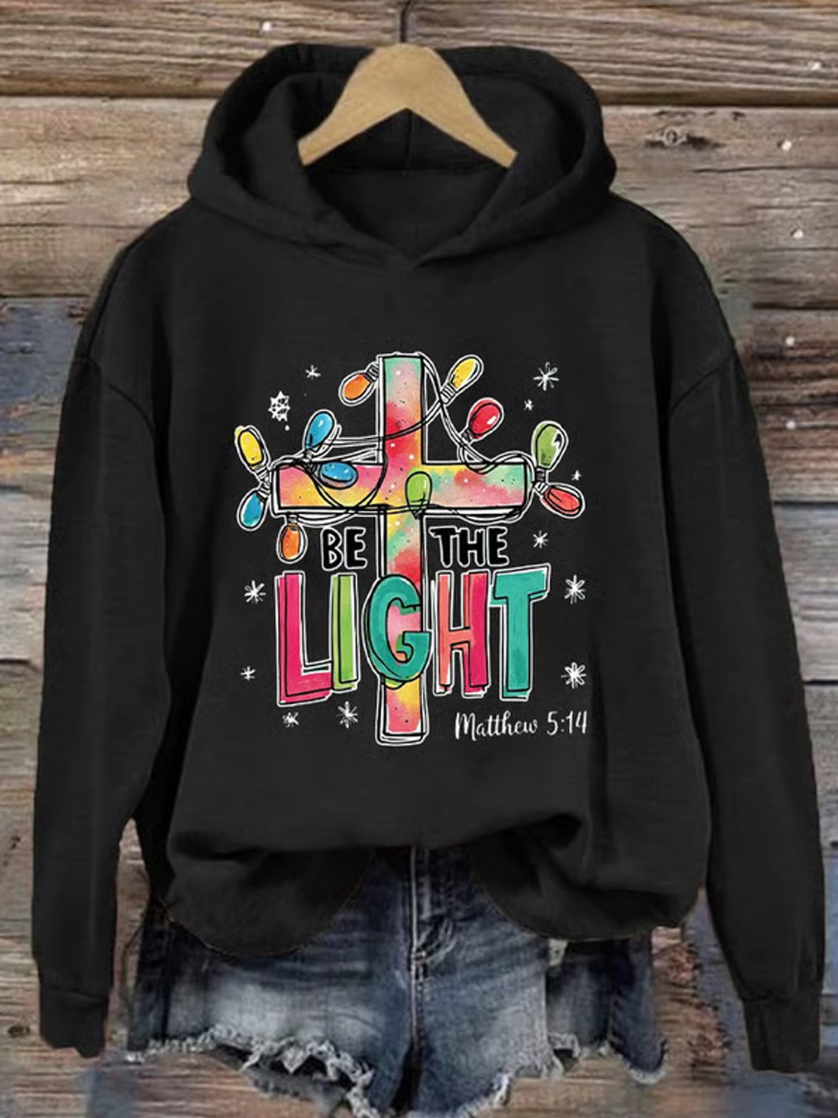 Women's Christmas Be The Light Print Hoodie