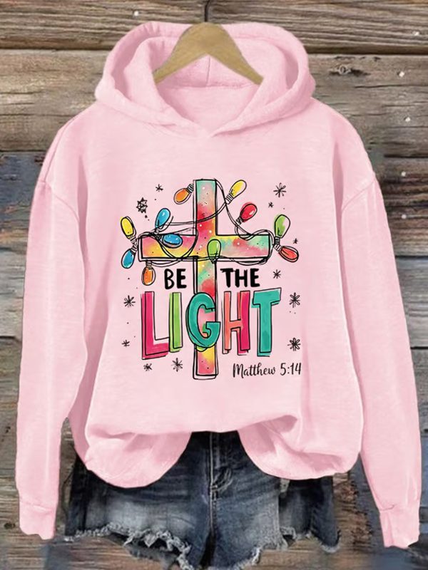 Womens Christmas Be The Light Print Hoodie 2