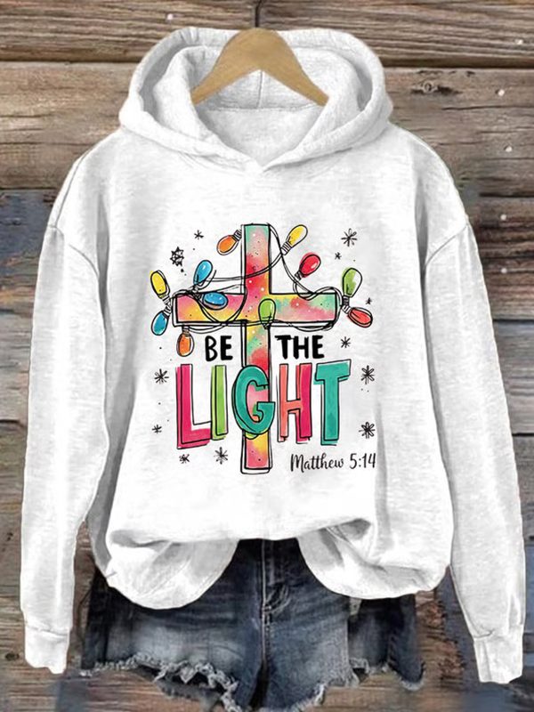 Womens Christmas Be The Light Print Hoodie