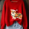 Womens Christmas Corgi Dog Felt Art Cozy Knit Sweater