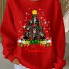 Womens Christmas Dachshund Christmas Tree Crew Neck Striped Sweatshirt