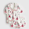 Womens Christmas Dog Lover Short Sleeve Satin Pajama Set 1