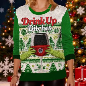 Womens Christmas Drink Up Bitches Drink Dispenser Print Sweatshirt