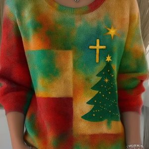Womens Christmas Faith Print Sweater