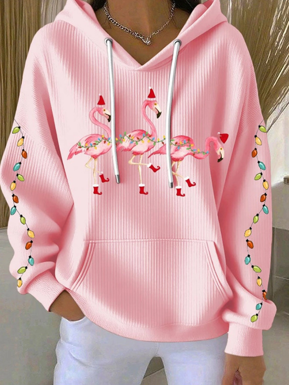 Women's Christmas Flamingo Print Casual Hoodie