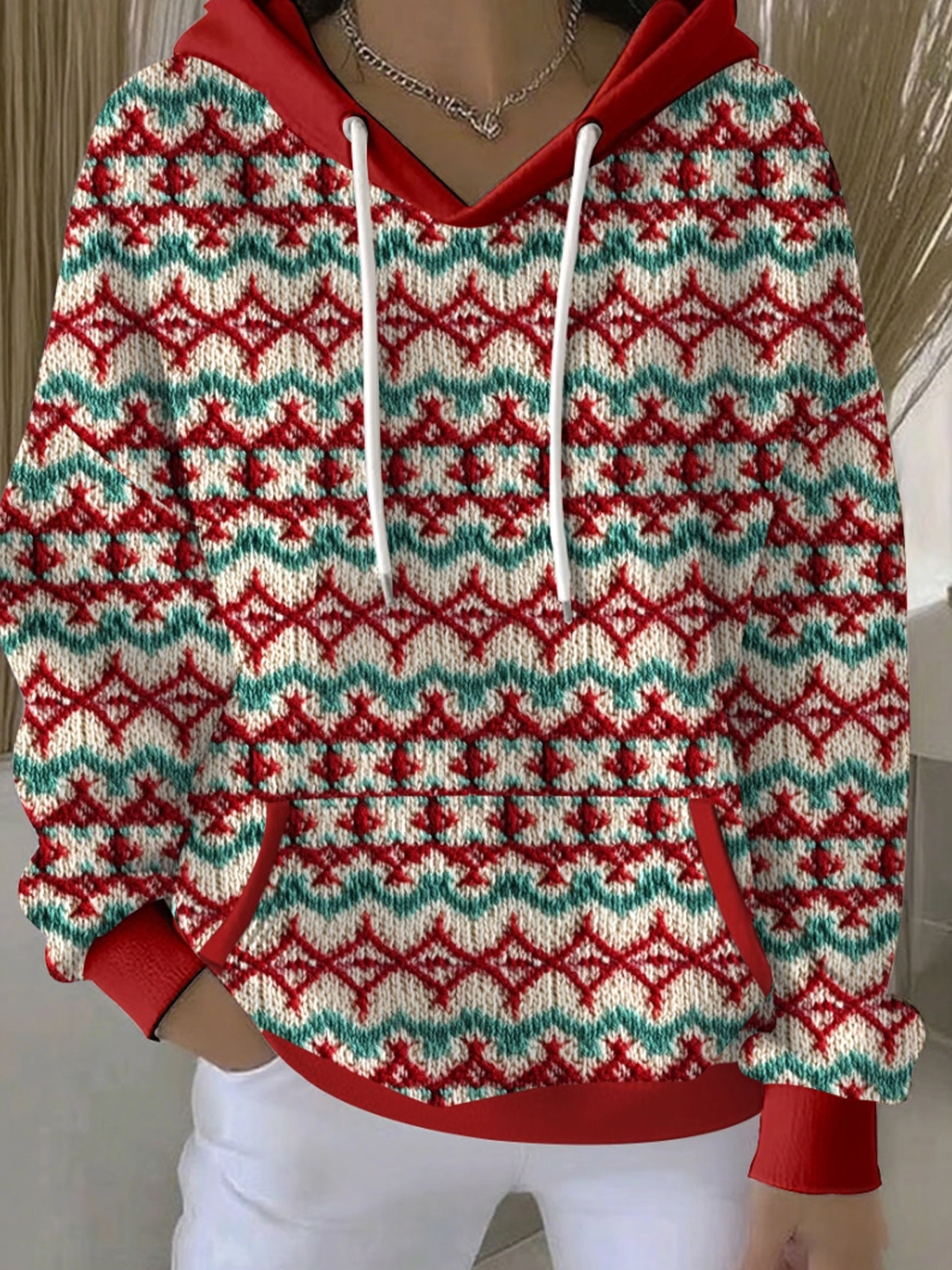 Women's Christmas Geometric Print Hoodies