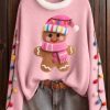 Womens Christmas Gingerbread Felt Pattern Furry Sweater