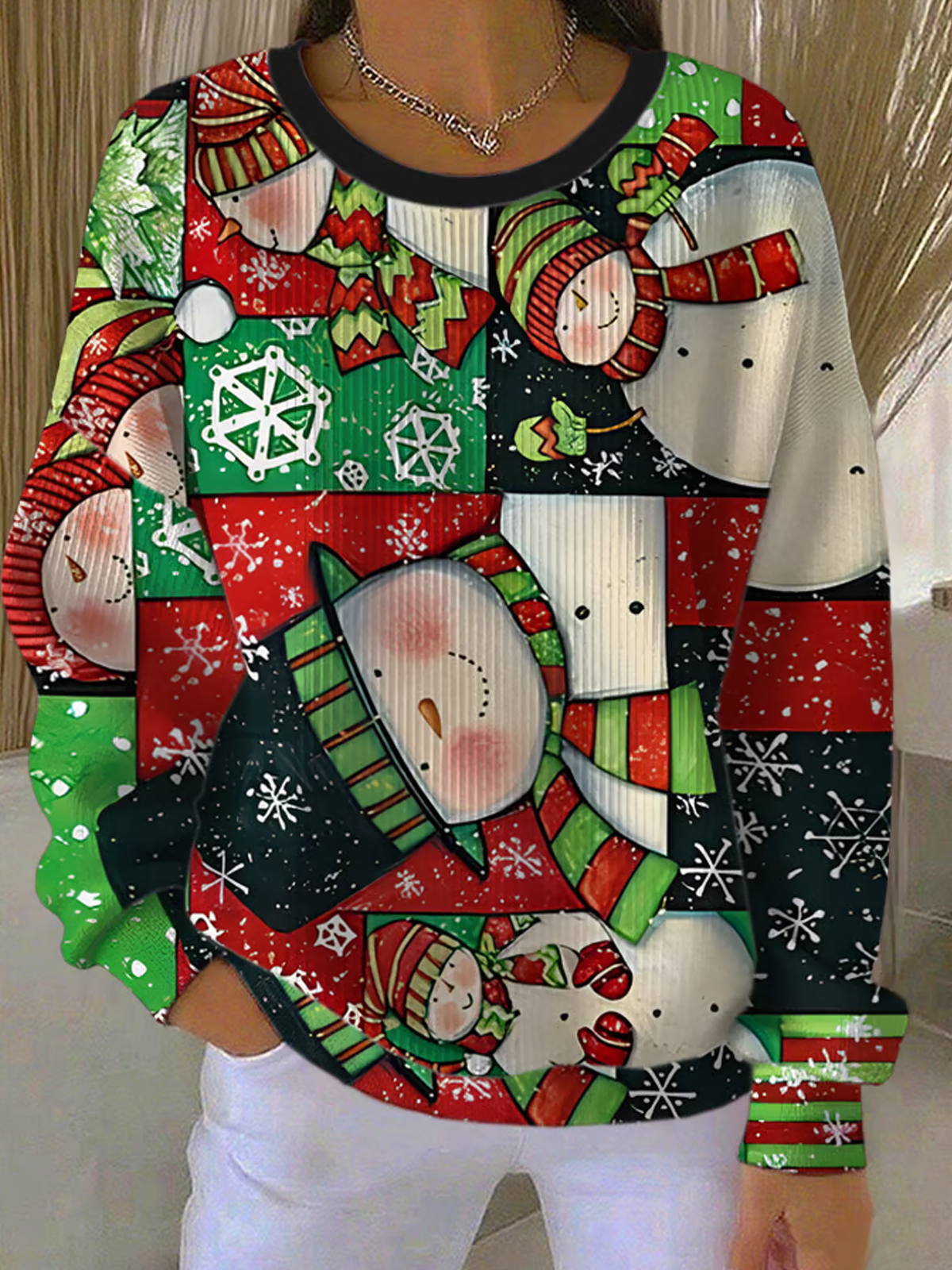 Women's Christmas Joyful Patchwork Sweatshirt