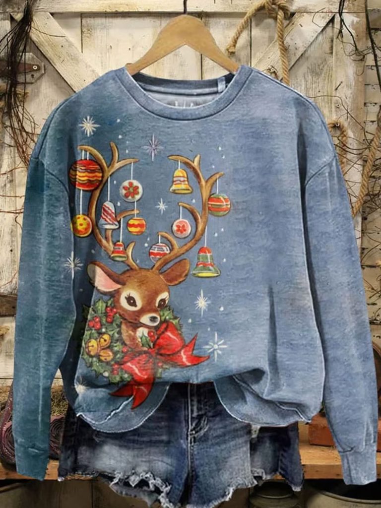 Womens Christmas Print Crew Neck Sweatshirt