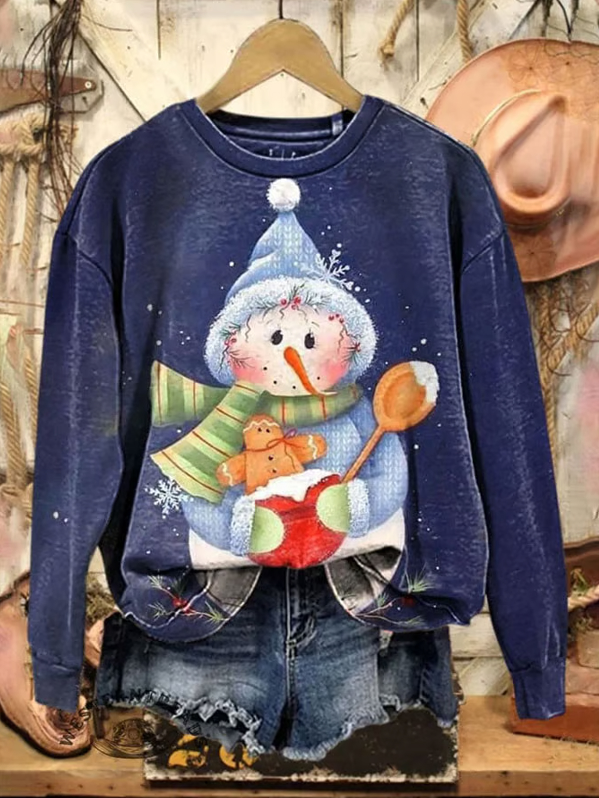 Womens Christmas Print Neck Sweatshirt