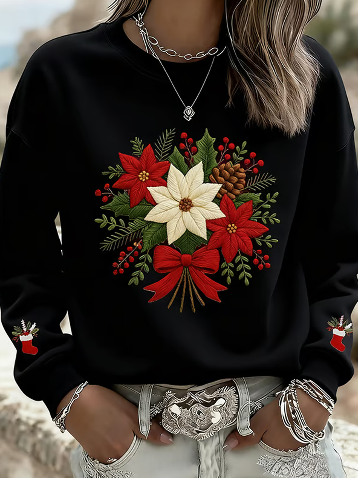Women's Christmas Printed Casual Crew Neck Sweatshirt