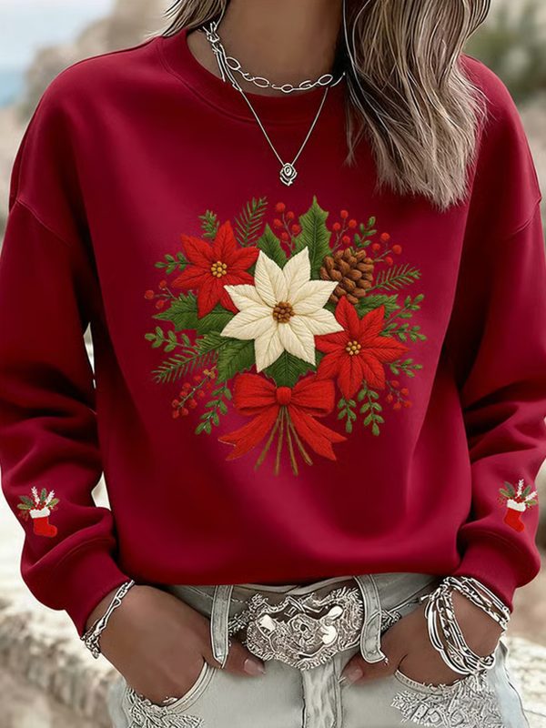 Womens Christmas Printed Casual Crew Neck Sweatshirt 2