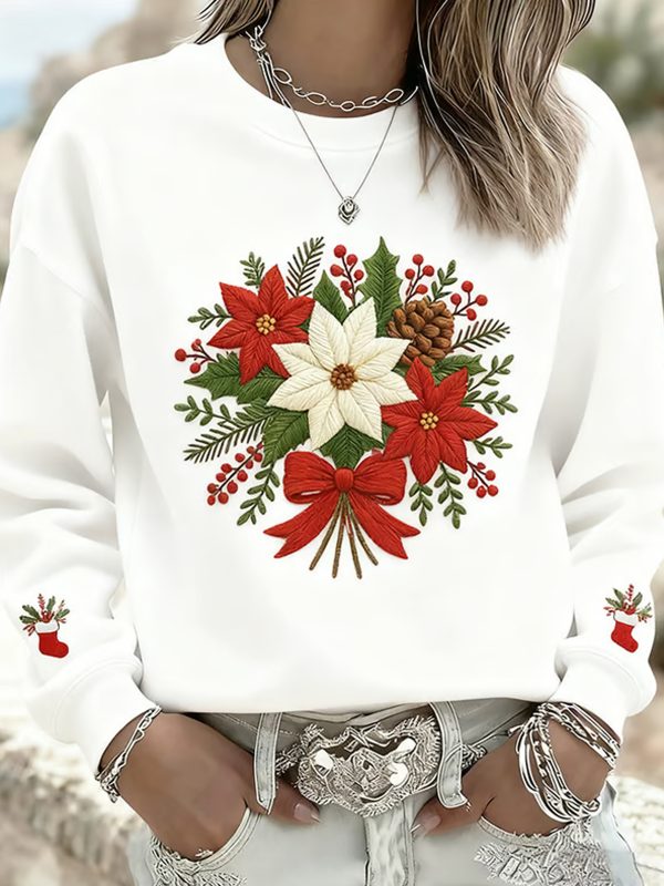 Womens Christmas Printed Casual Crew Neck Sweatshirt