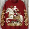 Womens Christmas Santa Claus Print Art Casual Knitted Sweater