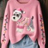 Womens Christmas Schnauzer Dog Felt Art Cozy Knit Sweater