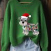 Womens Christmas Schnauzer Dog Felt Art Cozy Knit Ugly Sweater