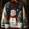 Womens Christmas Snowman Print Art Casual Knitted Sweater
