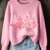 Womens Christmas Tree Embroidered Cozy Knit Sweater
