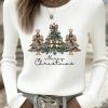 Womens Christmas Vintage Animal Floral Art Casual Knit Sweatshirt
