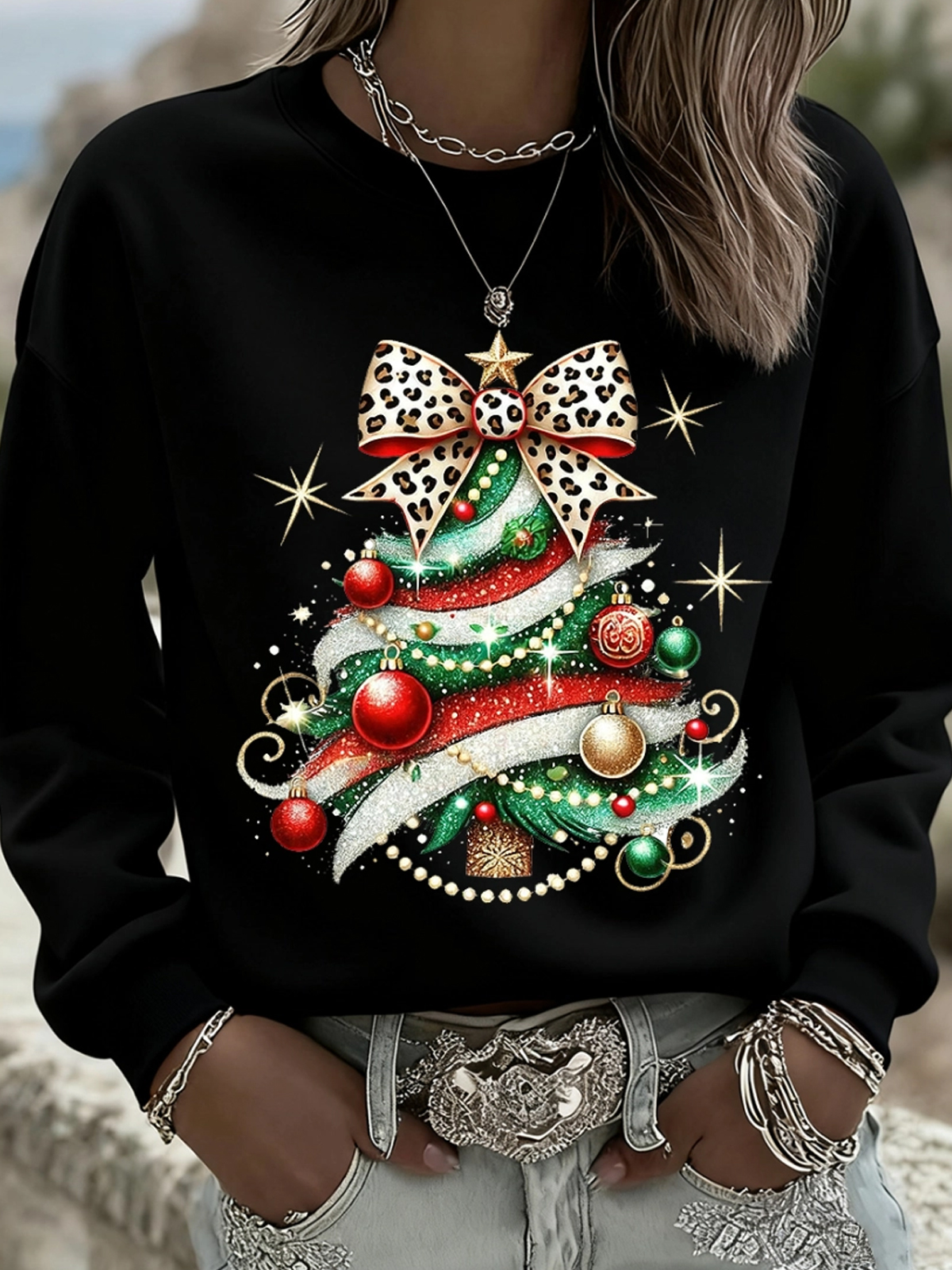 Women's Christmas Vintage Animal Floral Art Casual Sweatshirt