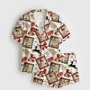 Womens Coquette Bow Christmas Stamp North Pole Short Sleeve Satin Pajama Set 1