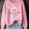 Womens Cute Christmas Snowman Embroidered Cozy Knit Sweater