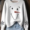 Womens Cute Snowman Embroidered Cozy Knit Sweater