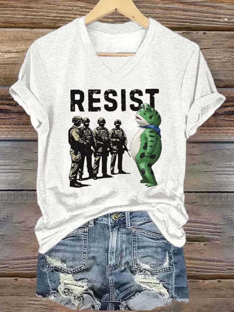 Women's FDT Portland Frog Protest Revolt Machine Print Shirt Women's FDT Portland Frog Protest Revolt Machine Print Shirt