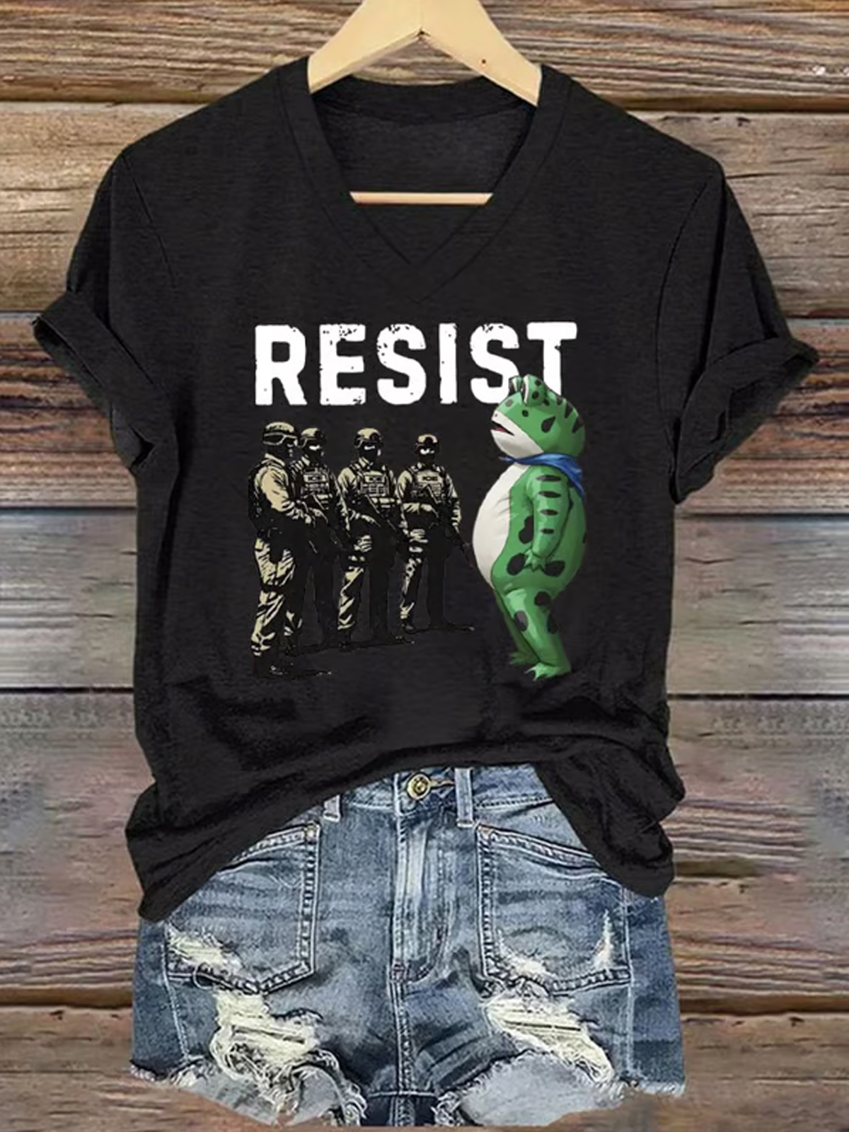 Women's FDT Portland Frog Protest Revolt Machine Print Shirt