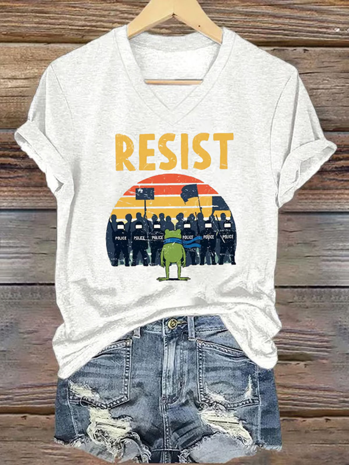 Women's FDT Portland Frog Protest Revolt Machine Print T Shirt