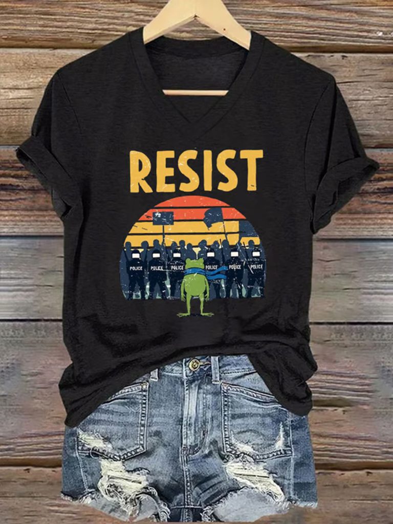 Women's FDT Portland Frog Protest Revolt Machine Print T Shirt Women's FDT Portland Frog Protest Revolt Machine Print T Shirt