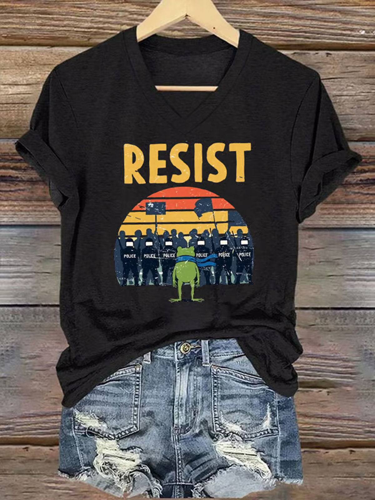 Women's FDT Portland Frog Protest Revolt Machine Print T Shirt