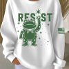Women's FDT Print Knit Crew Neck Long Sleeve Sweatshirt 1
