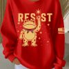 Women's FDT Print Knit Crew Neck Long Sleeve Sweatshirt